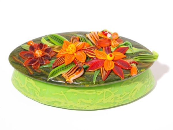 Elliptical Box with Flamework Flowers