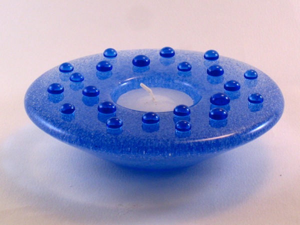 Blue Candle Holder with Frit Balls